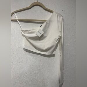 🌈 SHEIN White Asymmetrical Crop Top